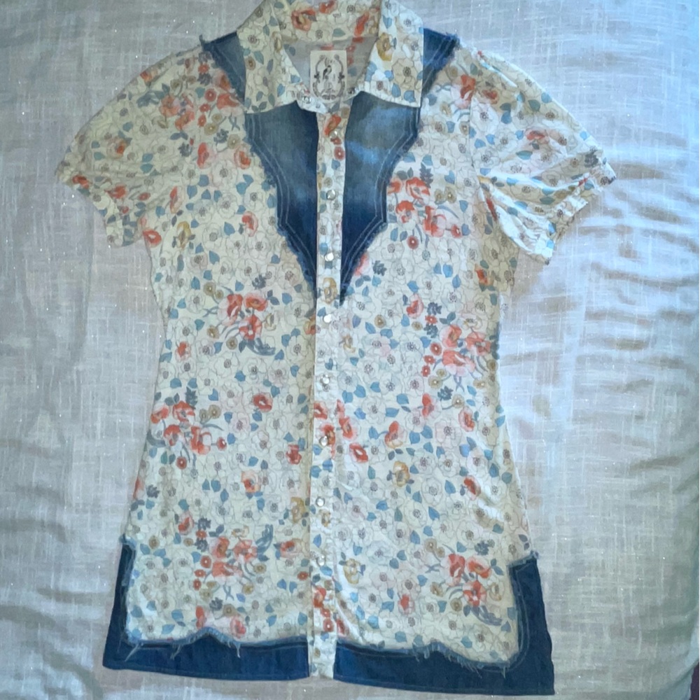 Free People Floral Button Down Pearl Snap Shirt Tunic